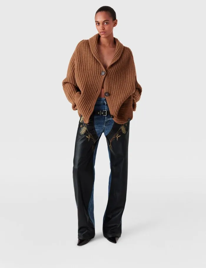 Women Oversized Ribbed VNeck Cardigan Tobacco Stella McCartney Knitwear Women Oversized Ribbed VNeck Cardigan Tobacco Stella McCartney Knitwear