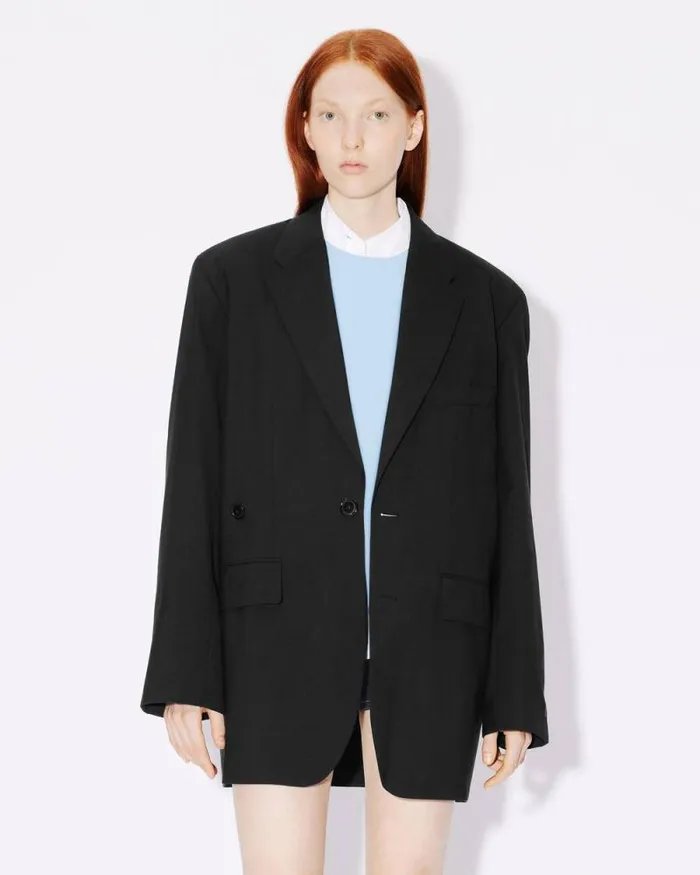 Women Oversized Tailored Kimono Jacket In Virgin Wool Black Kenzo Jackets And Coats