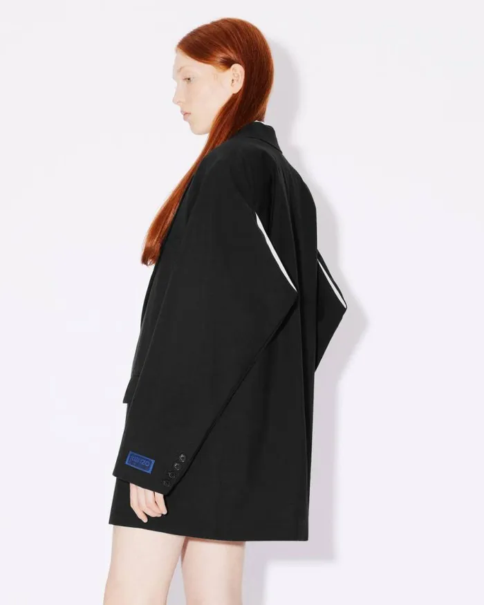 Women Oversized Tailored Kimono Jacket In Virgin Wool Black Kenzo Jackets And Coats