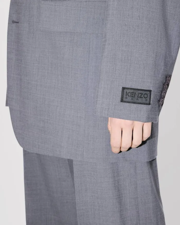 Women Oversized Tailored Kimono Jacket In Virgin Wool Stone Grey Kenzo Jackets And Coats