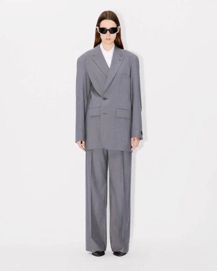 Women Oversized Tailored Kimono Jacket In Virgin Wool Stone Grey Kenzo Jackets And Coats