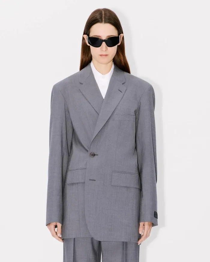 Women Oversized Tailored Kimono Jacket In Virgin Wool Stone Grey Kenzo Jackets And Coats
