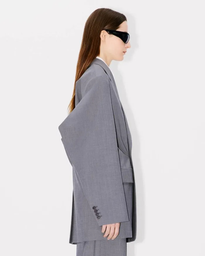 Women Oversized Tailored Kimono Jacket In Virgin Wool Stone Grey Kenzo Jackets And Coats