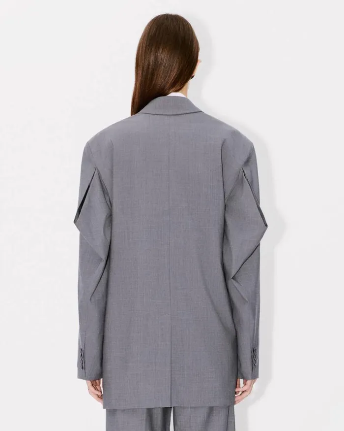 Women Oversized Tailored Kimono Jacket In Virgin Wool Stone Grey Kenzo Jackets And Coats