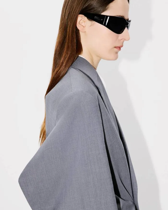 Women Oversized Tailored Kimono Jacket In Virgin Wool Stone Grey Kenzo Jackets And Coats