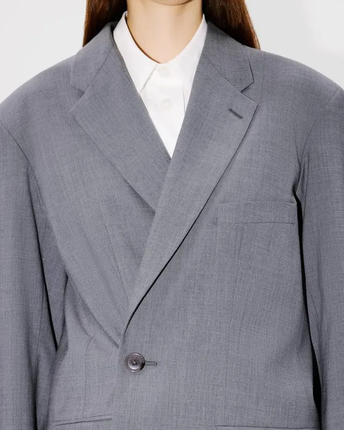Women Oversized Tailored Kimono Jacket In Virgin Wool Stone Grey Kenzo Jackets And Coats