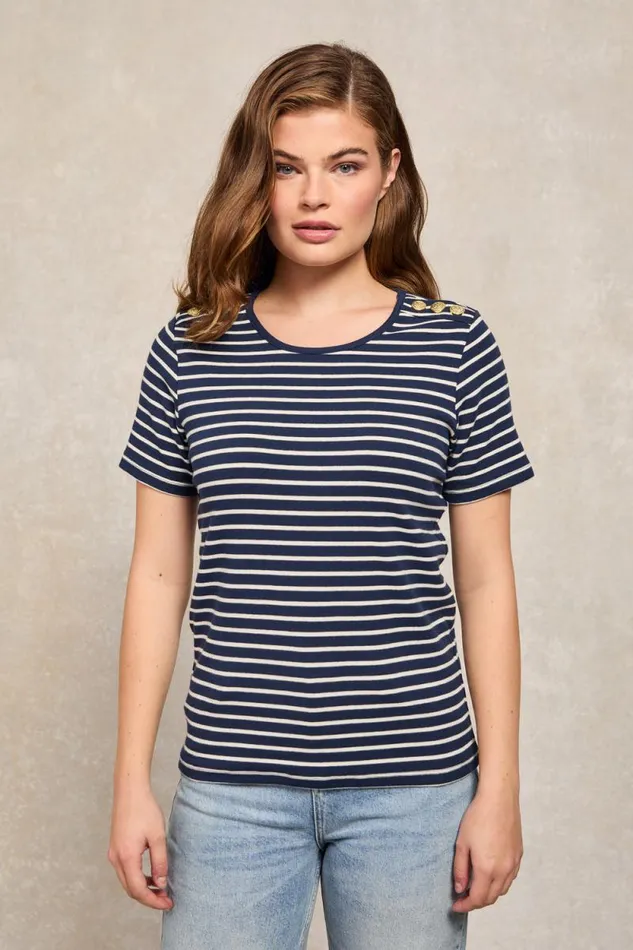 Women Padstow Crew Neck Tee Ink Navy Natural Stripe Holland Cooper Tops