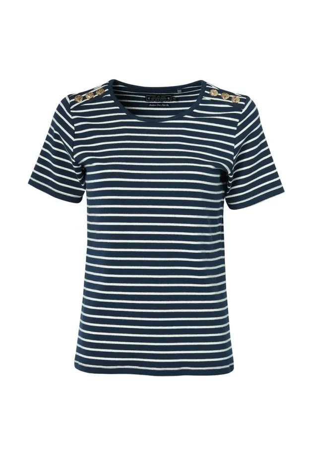 Women Padstow Crew Neck Tee Ink Navy Natural Stripe Holland Cooper Tops