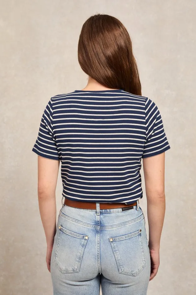 Women Padstow Crew Neck Tee Ink Navy Natural Stripe Holland Cooper Tops