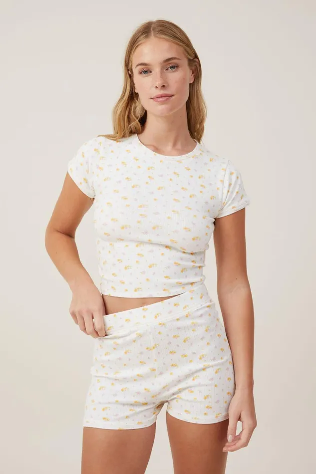 Women Pajamas Cotton On Picot Pointelle TShirt Imogen Ditsy Lemon