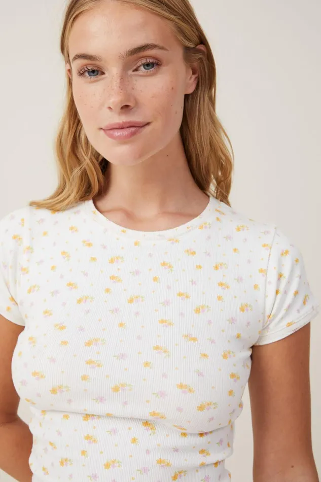 Women Pajamas Cotton On Picot Pointelle TShirt Imogen Ditsy Lemon