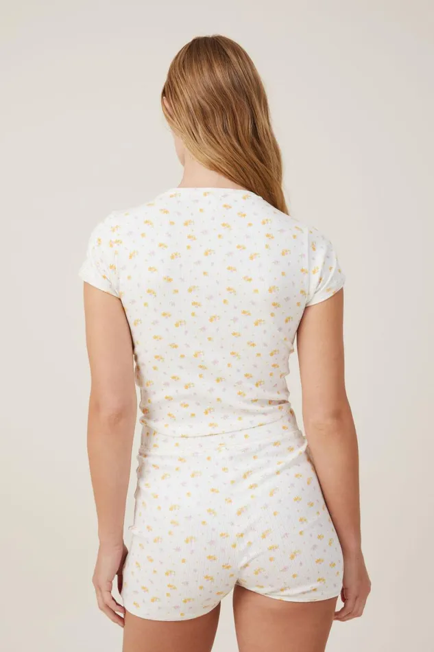 Women Pajamas Cotton On Picot Pointelle TShirt Imogen Ditsy Lemon