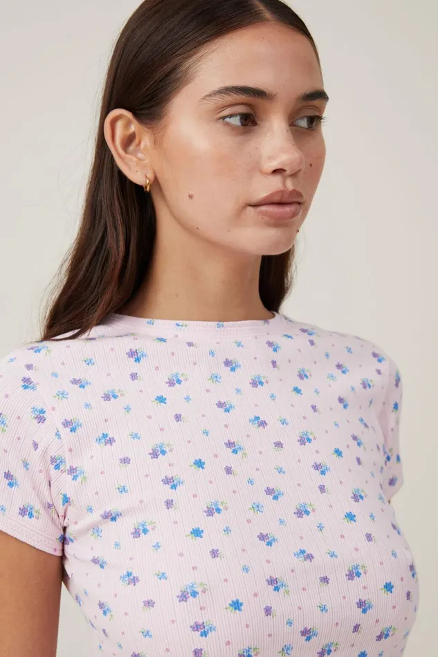 Women Pajamas Cotton On Picot Pointelle TShirt Imogen Ditsy Pink