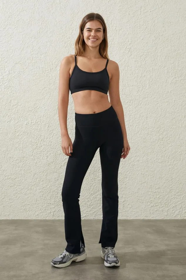 Women Pants Cotton On Active Rib Split Flare Tight Black