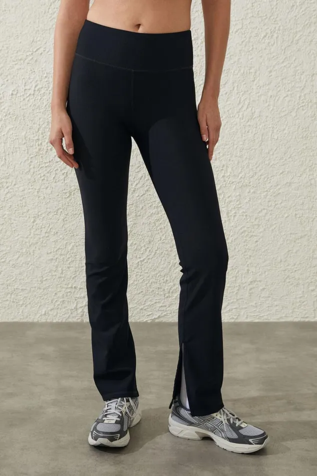 Women Pants Cotton On Active Rib Split Flare Tight Black