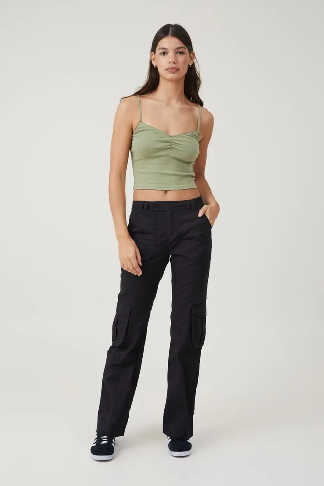 Women Pants Cotton On Bootleg Cargo Pant Washed Black