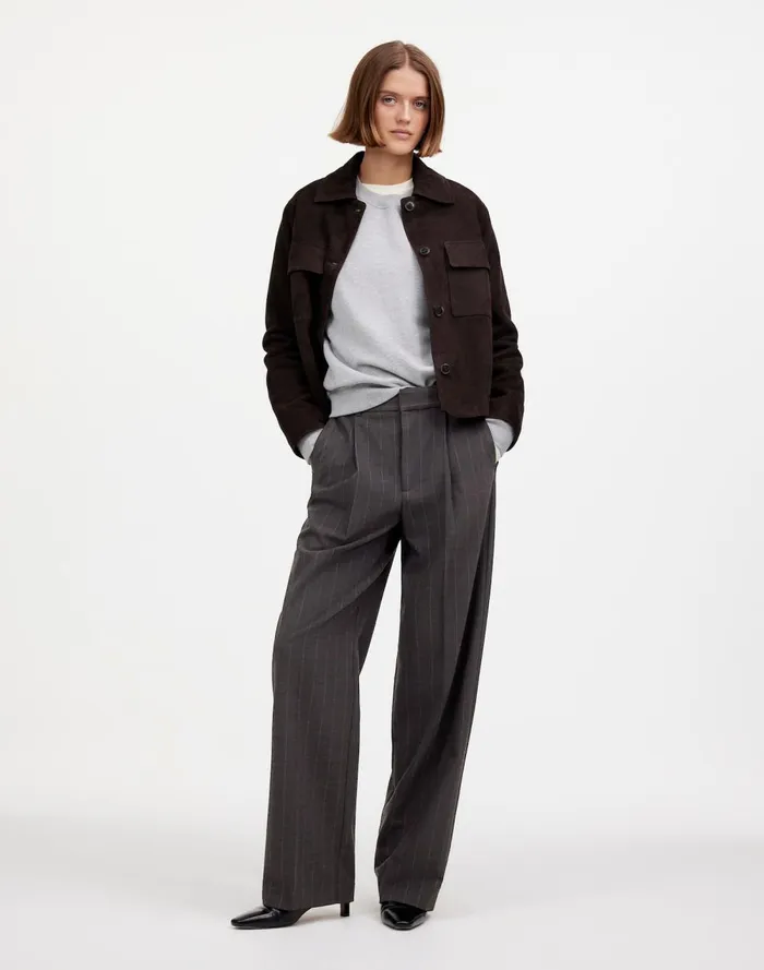 Women Pants Madewell Slouchy Straight Pants In Stripe Chocolate Wide Pinstripe