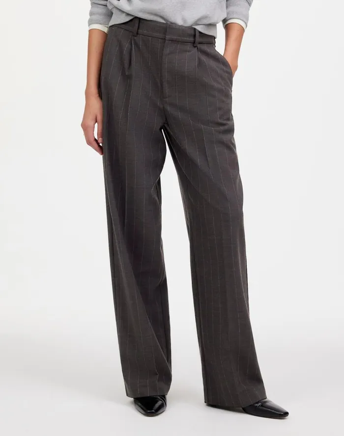 Women Pants Madewell Slouchy Straight Pants In Stripe Chocolate Wide Pinstripe