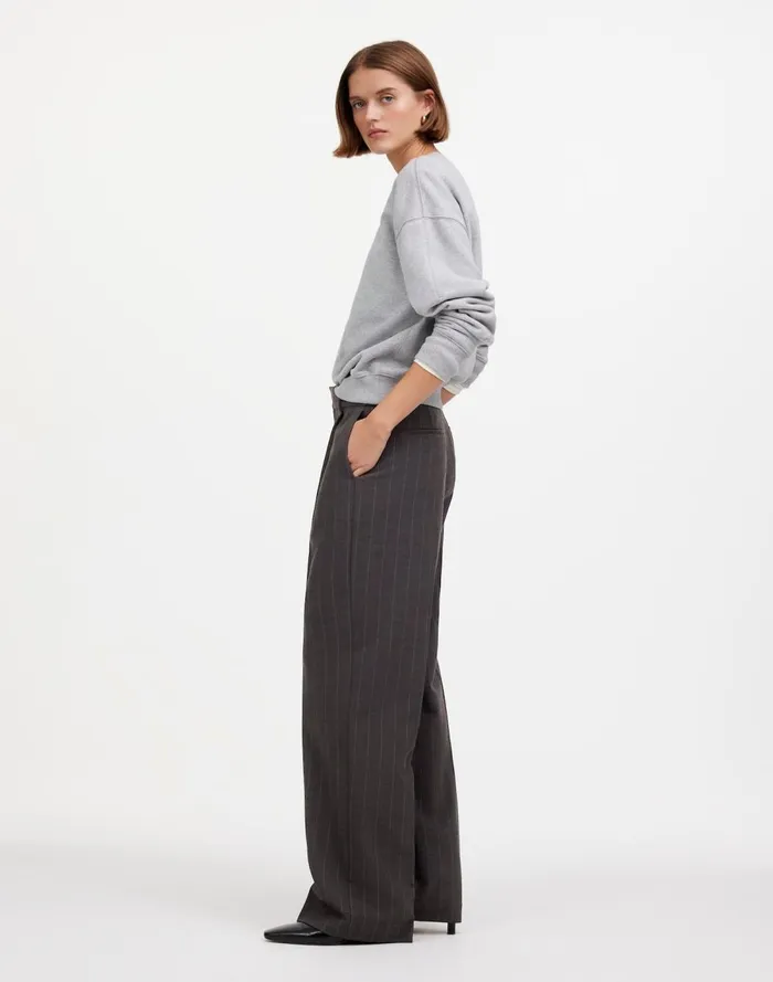 Women Pants Madewell Slouchy Straight Pants In Stripe Chocolate Wide Pinstripe