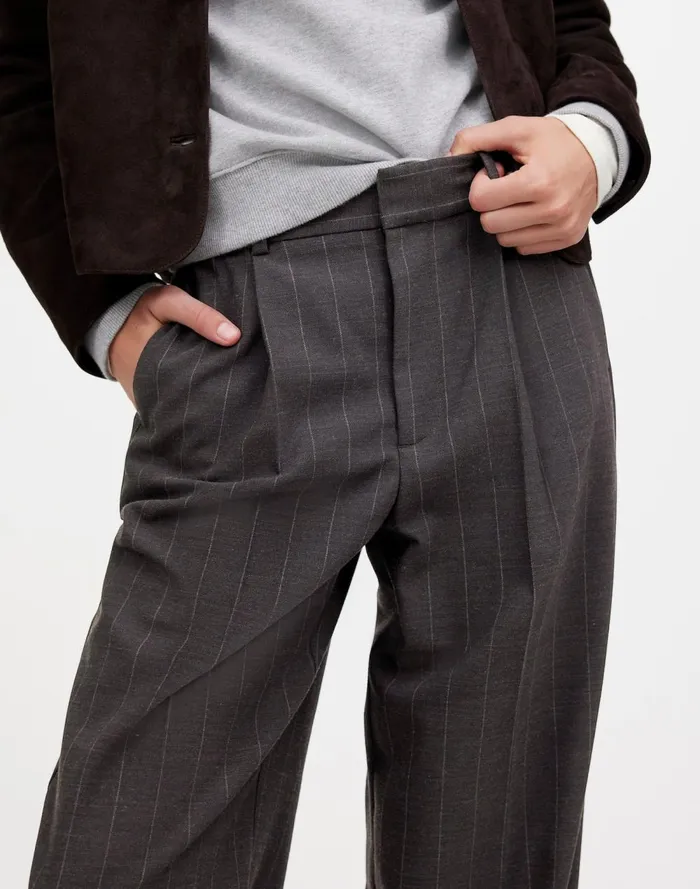 Women Pants Madewell Slouchy Straight Pants In Stripe Chocolate Wide Pinstripe