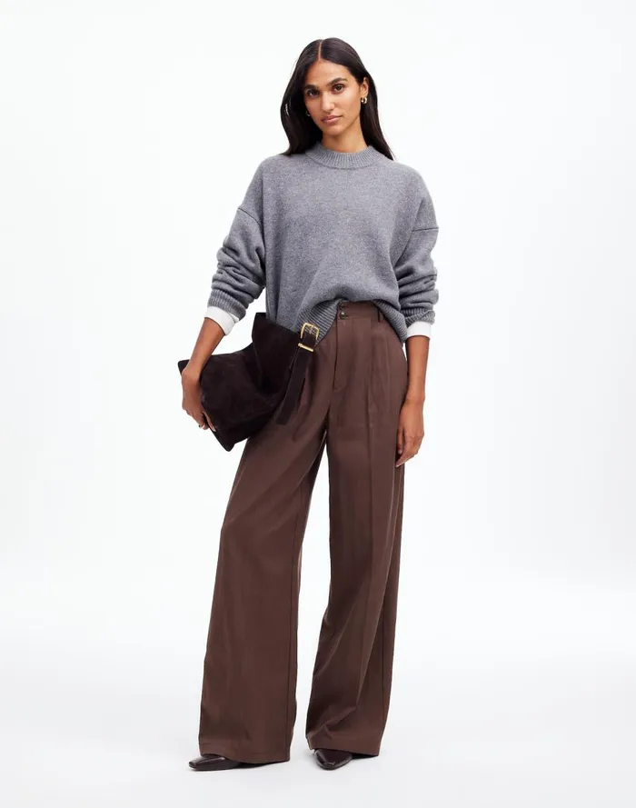 Women Pants Madewell The Harlow WideLeg Pant In Drapey Twill Dark Carob