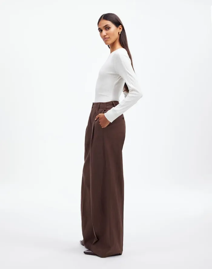 Women Pants Madewell The Harlow WideLeg Pant In Drapey Twill Dark Carob