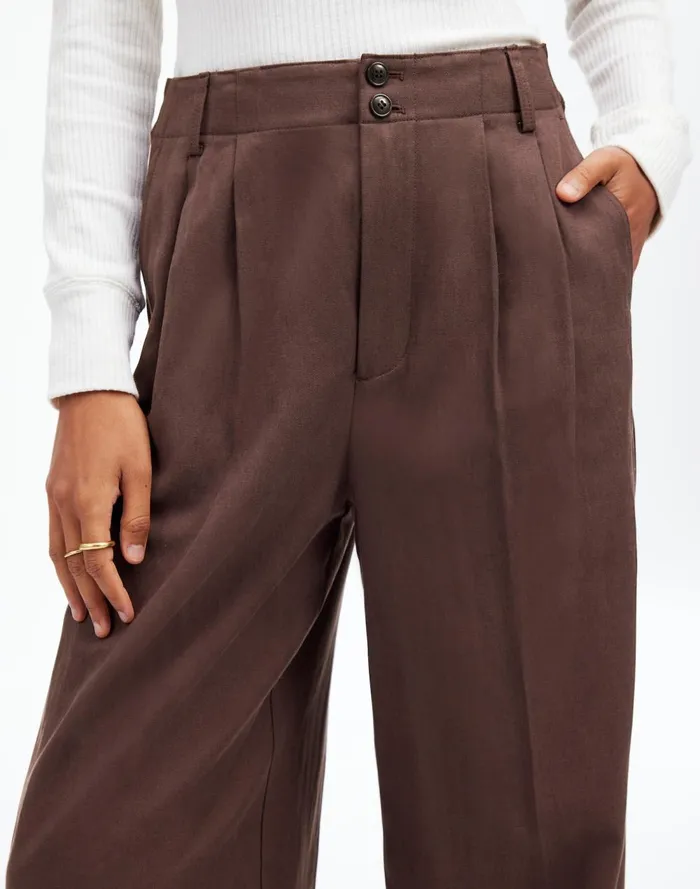 Women Pants Madewell The Harlow WideLeg Pant In Drapey Twill Dark Carob