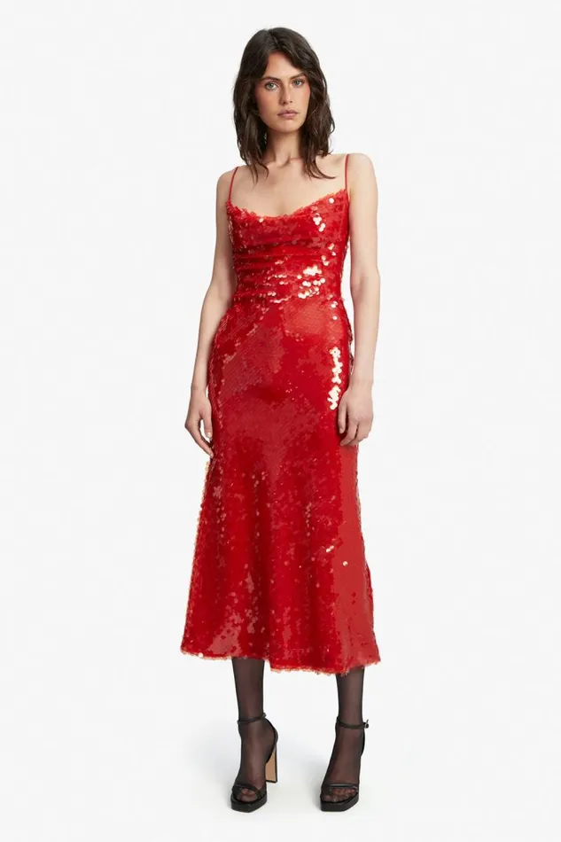 Women Party Dresses Bardot Karina Sequin Maxi Dress In Fire Red Fire Red