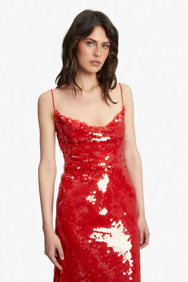 Women Party Dresses Bardot Karina Sequin Maxi Dress In Fire Red Fire Red