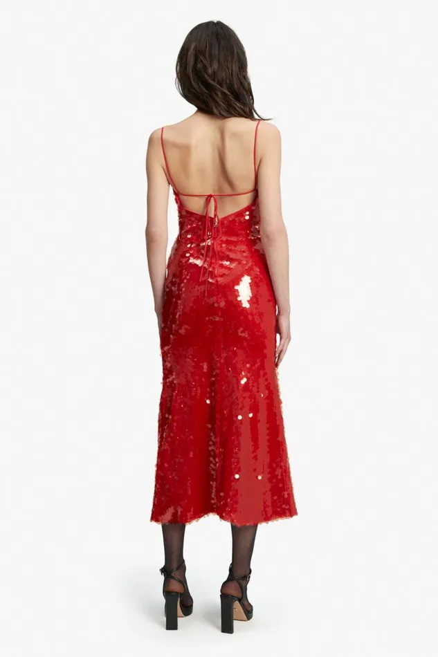 Women Party Dresses Bardot Karina Sequin Maxi Dress In Fire Red Fire Red
