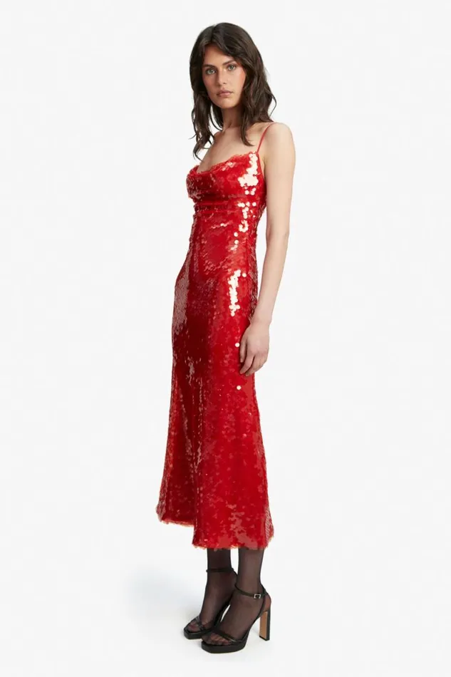 Women Party Dresses Bardot Karina Sequin Maxi Dress In Fire Red Fire Red