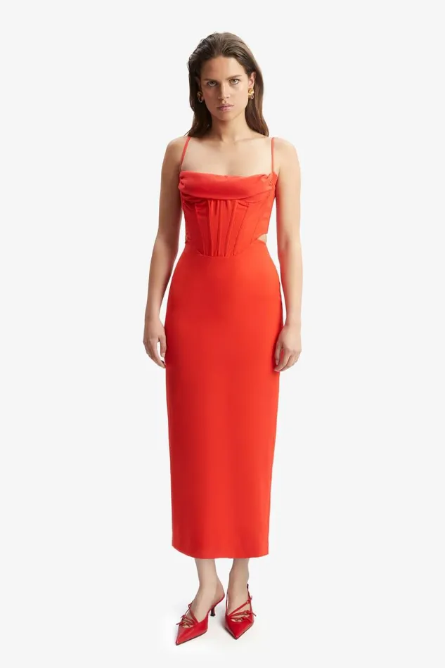 Women Party Dresses Bardot Martini Midi Dress In Fire Red Fire Red
