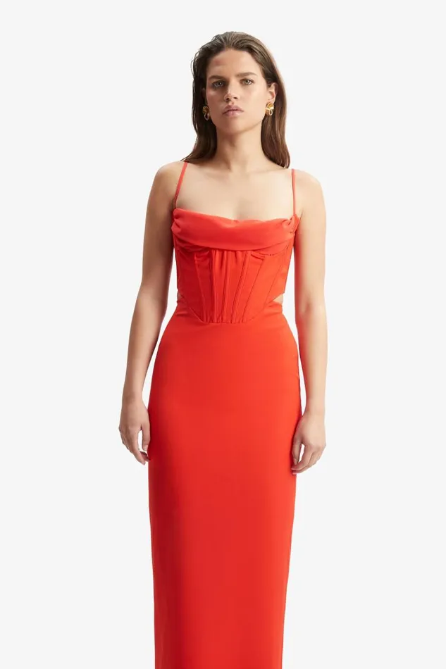 Women Party Dresses Bardot Martini Midi Dress In Fire Red Fire Red
