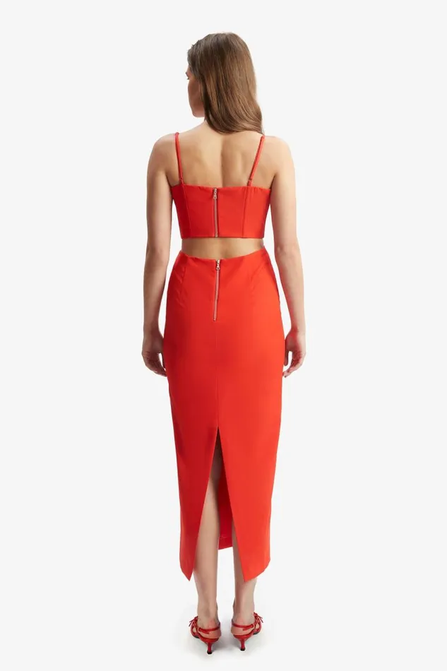Women Party Dresses Bardot Martini Midi Dress In Fire Red Fire Red