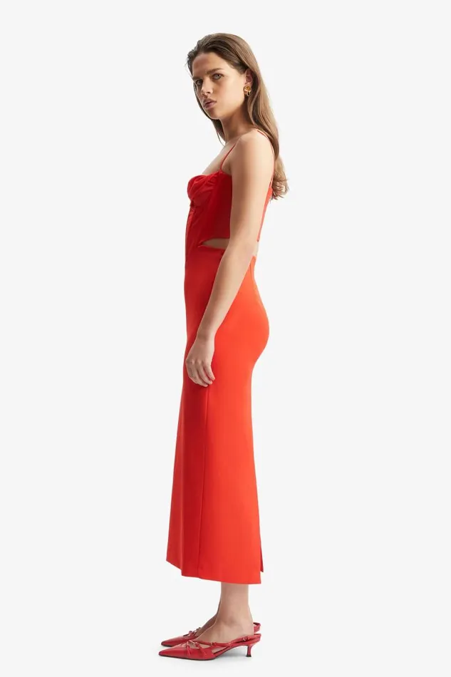 Women Party Dresses Bardot Martini Midi Dress In Fire Red Fire Red