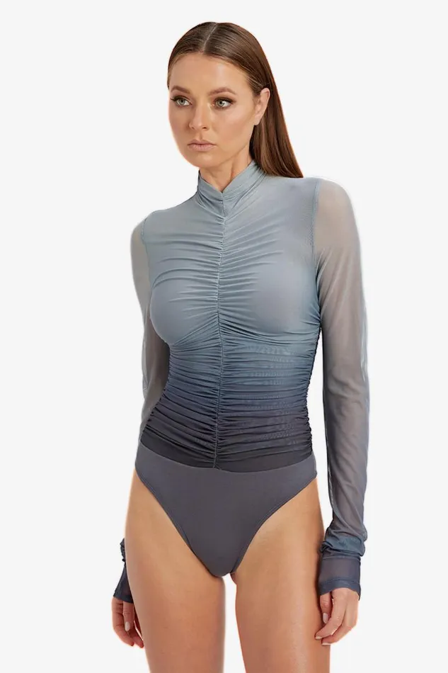 Women Party Tops Bardot Charis Mesh Bodysuit In Grey Ombre Grey Ombre