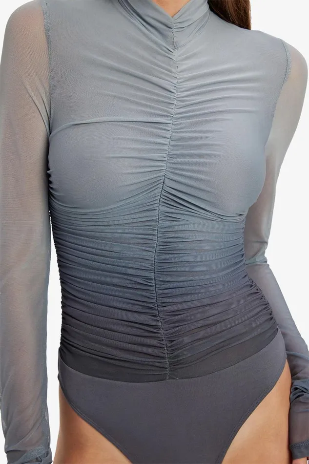 Women Party Tops Bardot Charis Mesh Bodysuit In Grey Ombre Grey Ombre