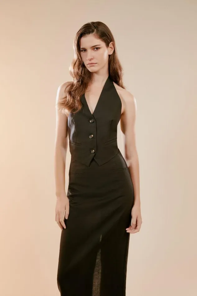 Women Party Tops Bardot Felda Linen Vest In Black Black