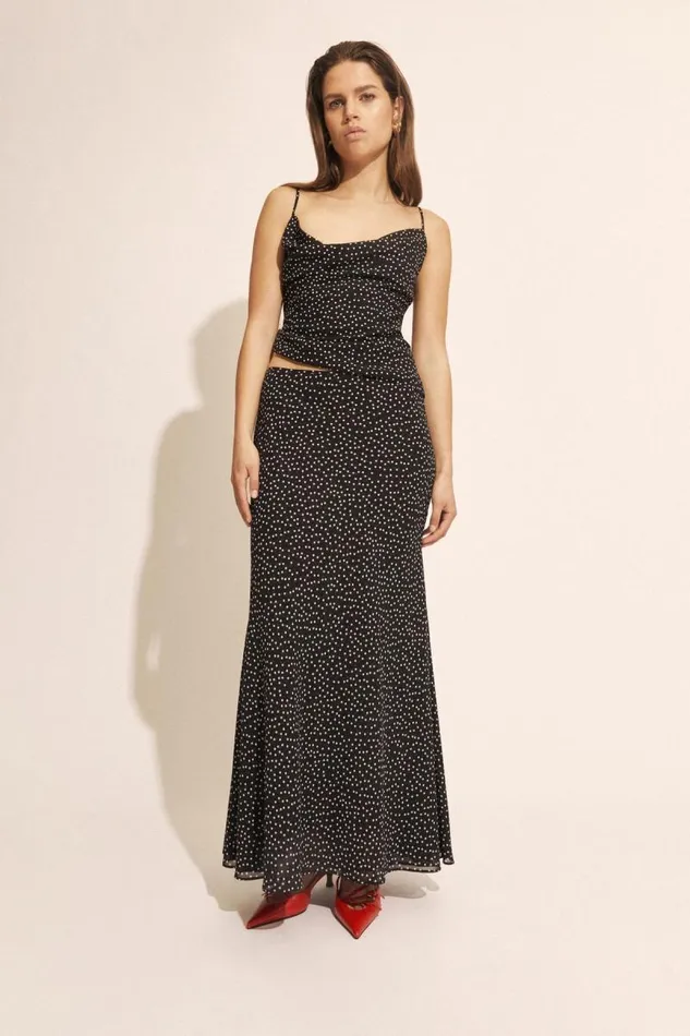 Women Party Tops Bardot Monroe Cowl Neck Spot Cami In Black Spot Black Spot