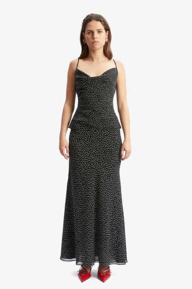 Women Party Tops Bardot Monroe Cowl Neck Spot Cami In Black Spot Black Spot