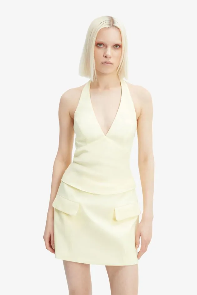 Women Party Tops Bardot Paola Halter Linen Top In Canary Yellow Canary Yellow