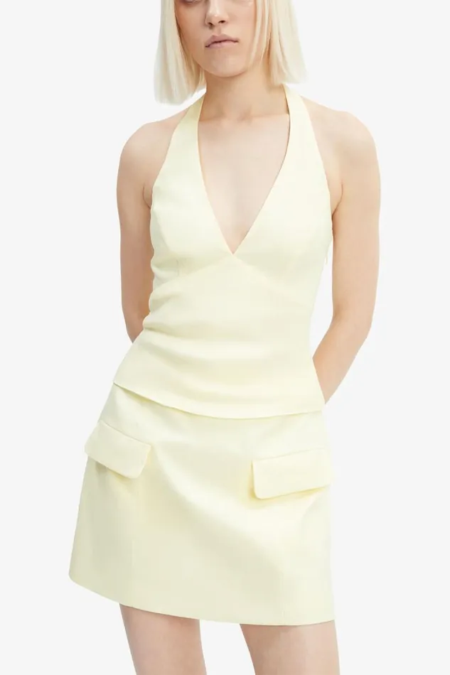 Women Party Tops Bardot Paola Halter Linen Top In Canary Yellow Canary Yellow