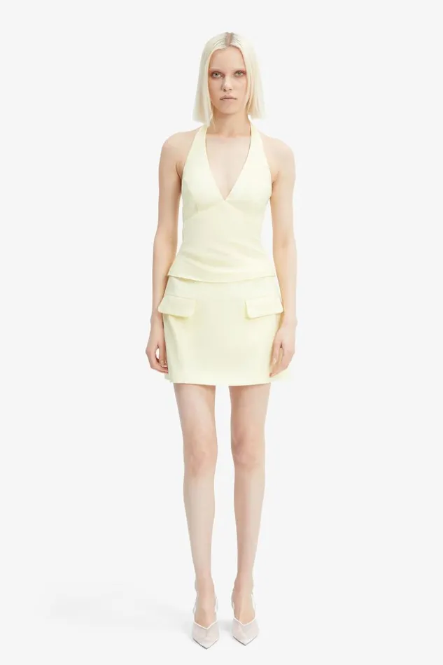 Women Party Tops Bardot Paola Halter Linen Top In Canary Yellow Canary Yellow
