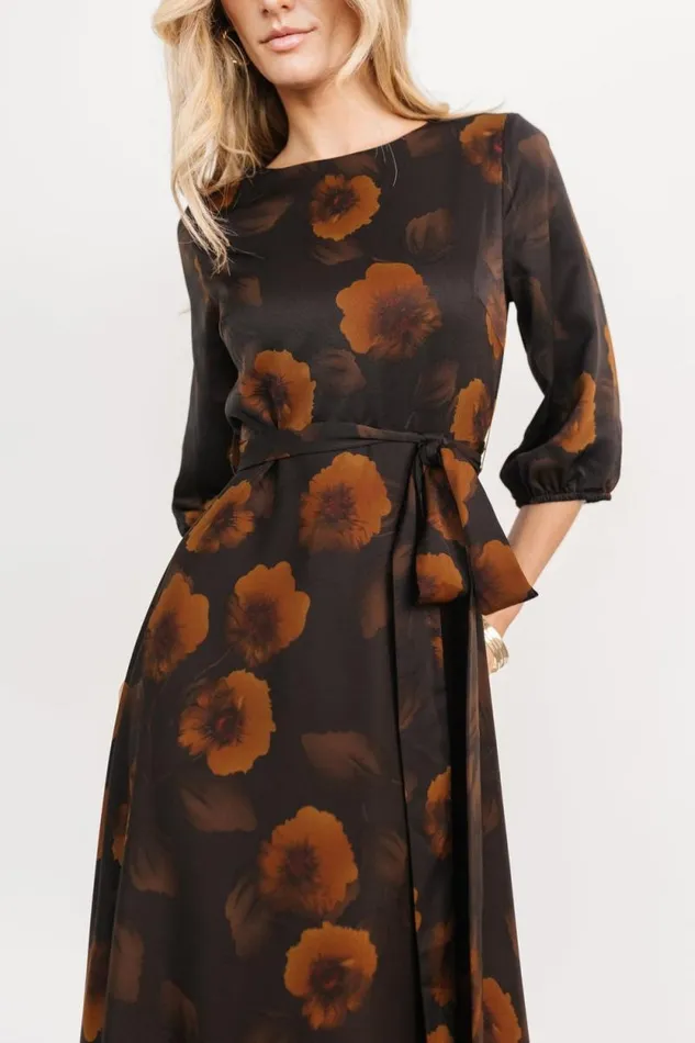 Women Paula Satin Maxi Dress Deep Brown Floral Baltic Born Bump Friendly Women Paula Satin Maxi Dress Deep Brown Floral Baltic Born Bump Friendly