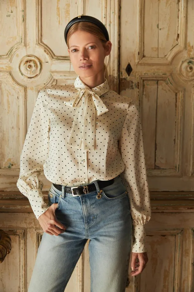 Women Penny Satin Shirt Cream Polka Dot Holland Cooper Shirts and Blouses