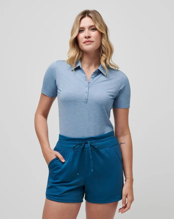 Women Polos TravisMathew FEATHERWEIGHT ACTIVE POLO Heather Midnight Women Polos TravisMathew FEATHERWEIGHT ACTIVE POLO Heather Midnight