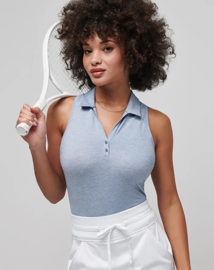 Women Polos TravisMathew FEATHERWEIGHT ACTIVE SLEEVELESS POLO Heather Moonlight Blue