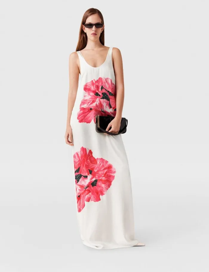 Women Poppy Print Maxi Dress White And Pink Stella McCartney Dresses