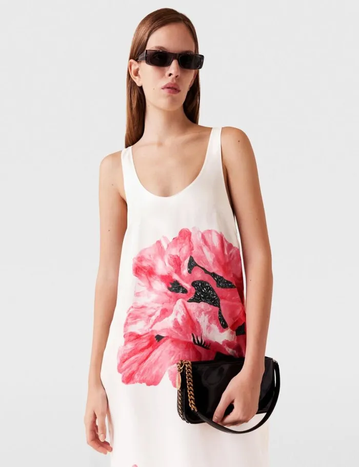 Women Poppy Print Maxi Dress White And Pink Stella McCartney Dresses