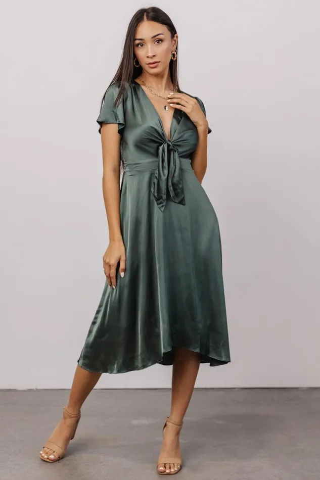 Women Poppy Satin Midi Dress Winter Green Baltic Born Bump Friendly